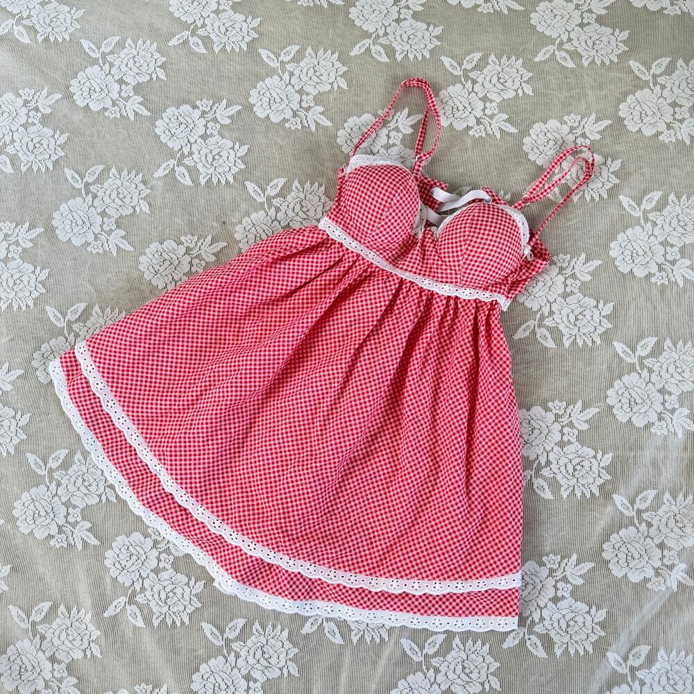 Kitteny Red Gingham Babydoll Mini Dress XS